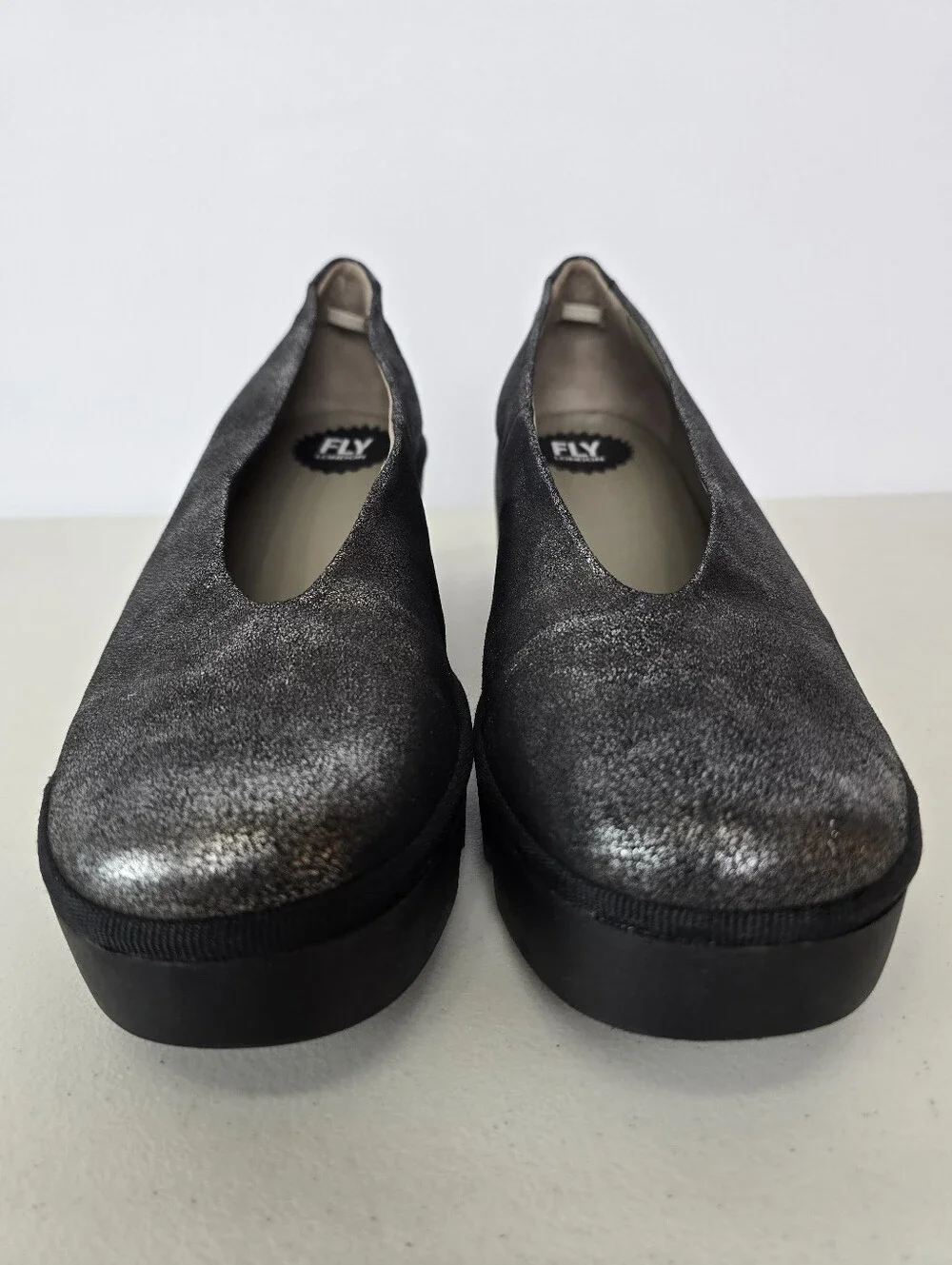 Fly London BESO246FLY Silver Metallic Leather Wedge Platform Shoes EU 42 US 11